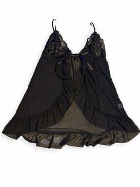VINTAGE VICTORIA’S SECRET Black Sheer Mesh Lace Ruffle Babydoll Lingerie Medium